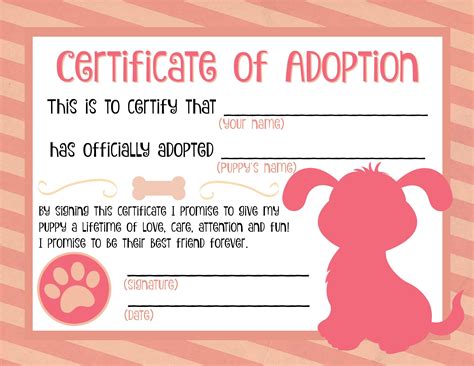 Puppy Adoption Certificate Printable